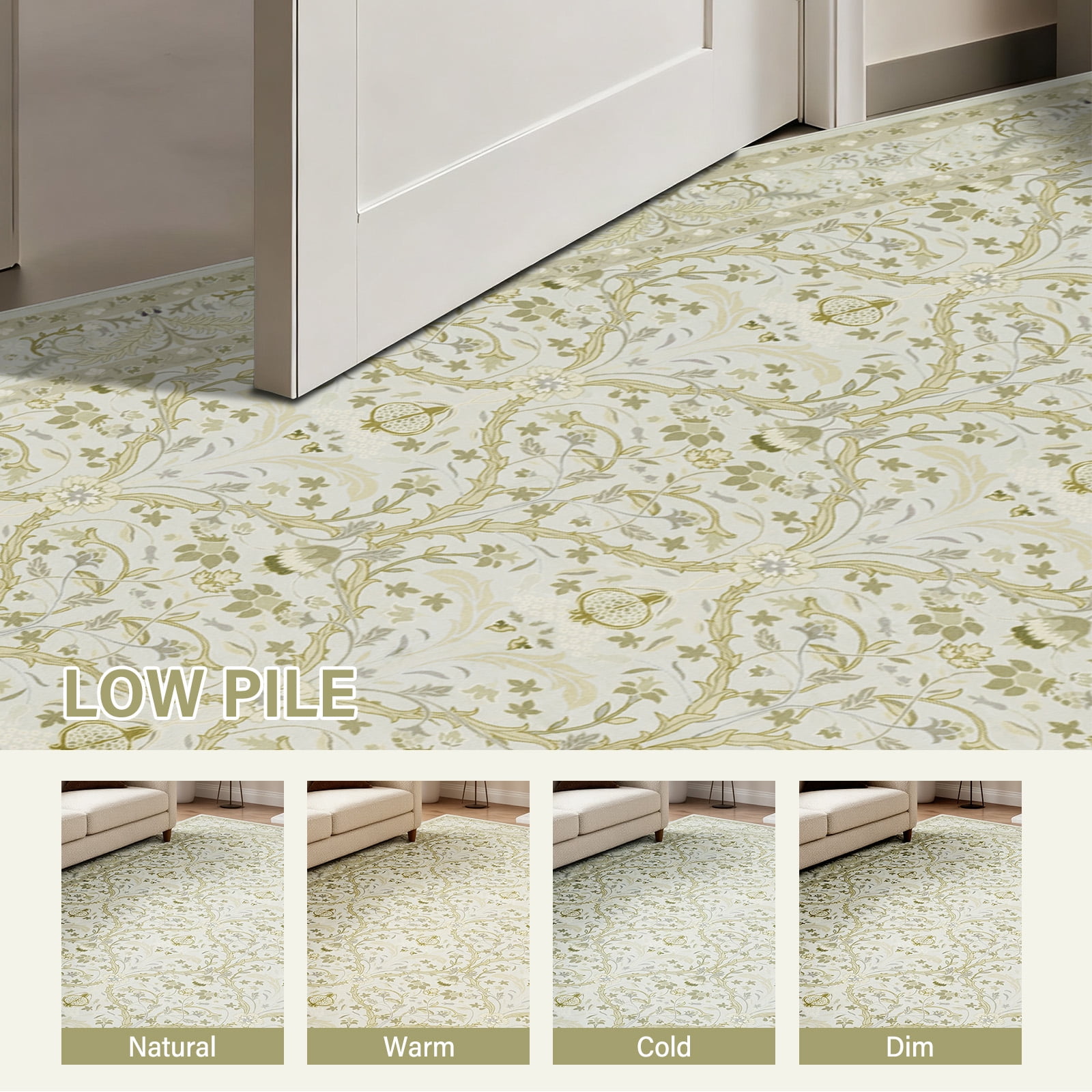 6x9 Area Rugs for Living Room, Washable Area Rugs with Non-Slip Backing, Boho Floral Vintage Carpets Low Pile for Dining Room, Bedroom, Home Office, Indoor, Nursery, Apartment.