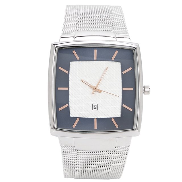 Reloj de cuarzo para hombre Sin correa de malla de acero blanco y azul