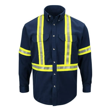 Bulwark SLUCNV-RG-XXL Mens Midweight FR Enhanced Visibility Uniform Shirt with Reflective Trim, Navy - 2XL - Regular