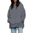 thumbnail image 2 of Baqcunre Unisex Solid Color Long Sleeve Loose-Fitting Fleece Top With Thick Hoodie Women Clothing Hoodies for Women,Womens Tops Fall 2023 Womens Sweatshirt Dark Gray M, 2 of 7