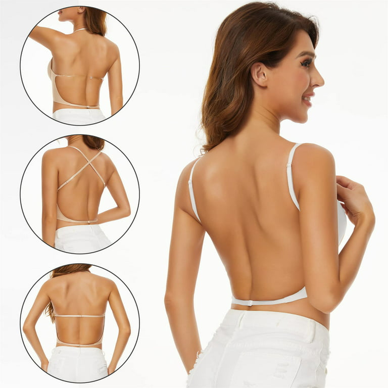 Women Solid Low Back Bras Underwired U Shape Backless Bras