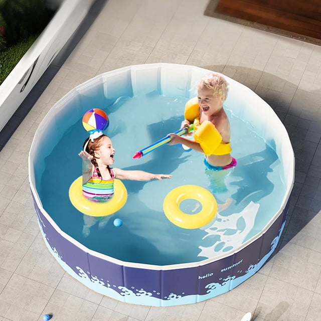 Foldable Pool, Cylindrical Swimming Pool, Non Inflatable Pool for Kids and Pets, Foldable Swimming Pool for Home Backyard Outdoor Camping
