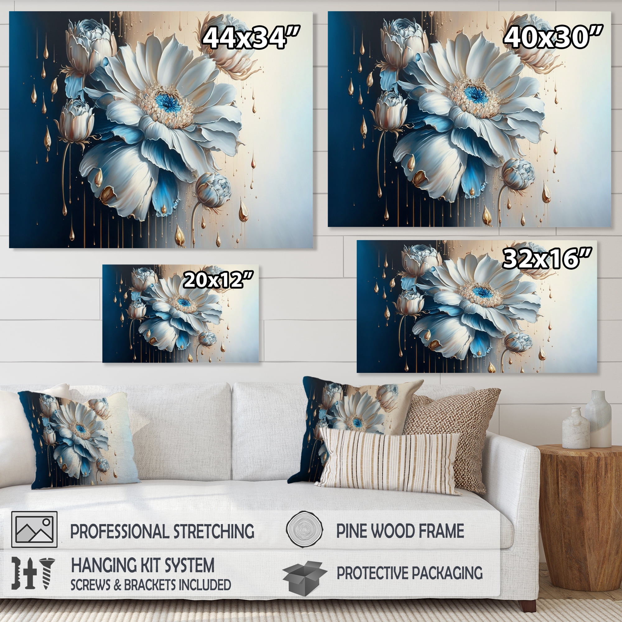 Designart Ice Blue Daisy III Canvas Wall Art