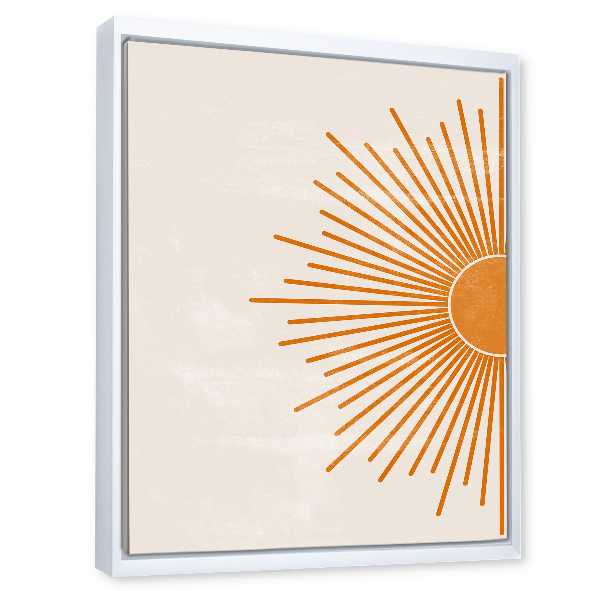 Designart 'Orange Sun Print On Beige I' Modern Framed Canvas Wall Art Print