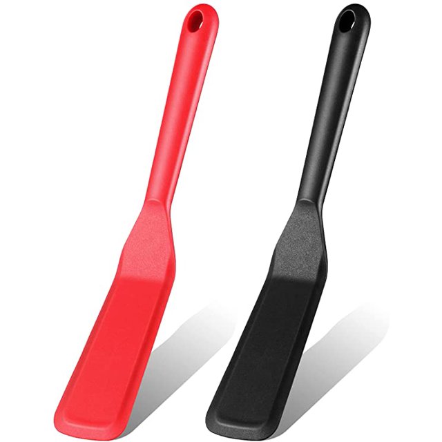 Silicone Thin Spatula Omelet Spatula Turner Long Crepe Spatula Heat Resistant Cooking Spatula Non Stick Pancake Spatula for Cooking Egg Burgers Pizza Pancake Steak Omelet Crepes (2, Red, Black)