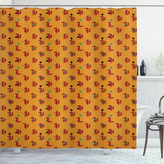 Ambesonne Fox Shower Curtain, Funny Animal with Various Items, 69"Wx75"L, Marigold Multicolor