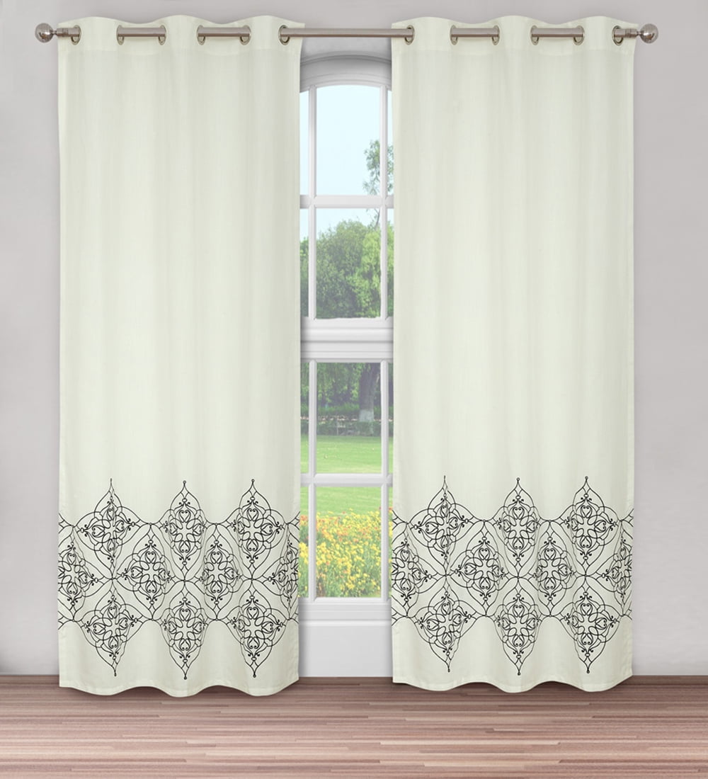 Nikki Chu Varanasi Embroidered Window Cotton/Polyester Grommet Curtain Pair, 95 in x 42 in
