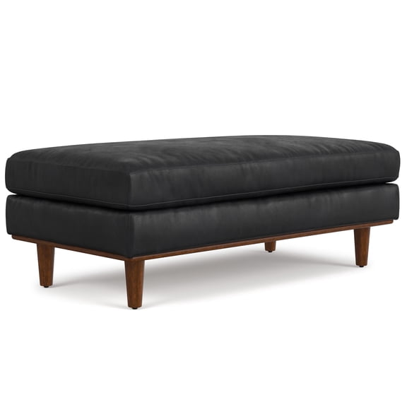 Morrison 49 inch Wide Mid-Century Modern Table Ottoman in Lead Black Genuine Leather