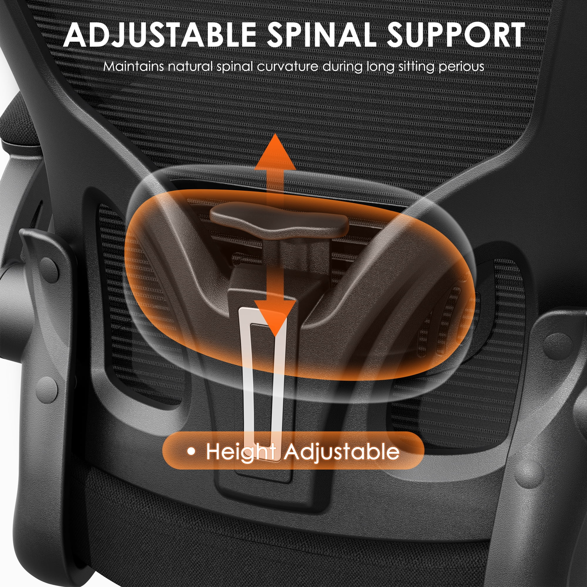SUNCROWN Ergonomic Mesh Office Chair with Adjustable Headrest, High-Back Breathable Desk Chair with Flip-Up Arms, Lumbar Support, Comfortable Fabric Seat for Home Office, Black