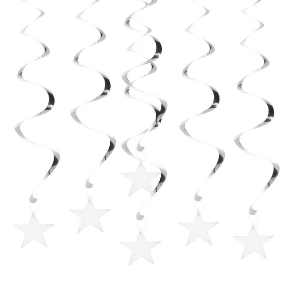 6pcs Hanging Stars Decorations, 27inch Star Hanging Decorations Party Supplies Shiny Twinkle Streamers for Wedding Birthday Party Graduation Ceiling, Silver