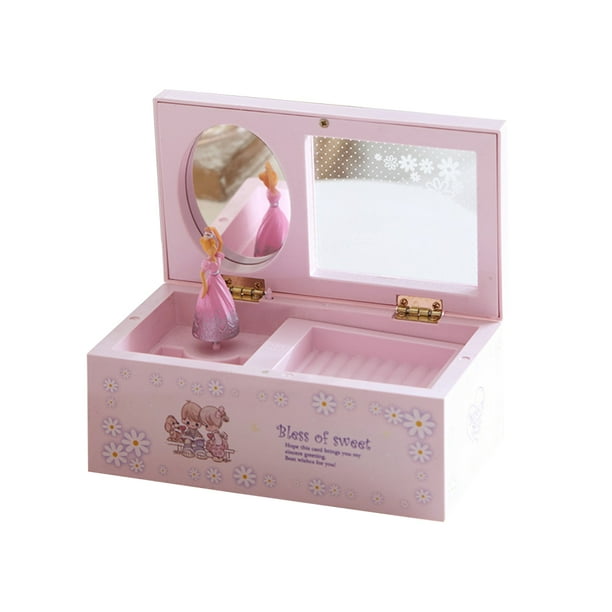 Caja de música decorativa Caja de música giratoria en miniatura para niña bailarina Decoración de regalo para niña (rosa)