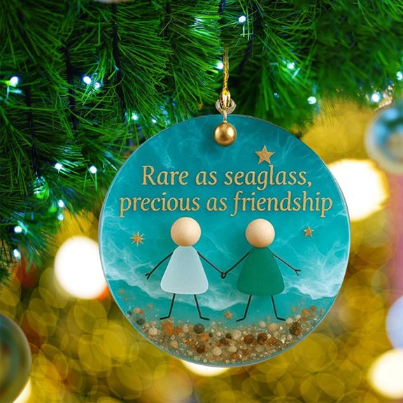 Deeceymbur Friendship Sea Glass Christmas Ornament Holiday Decor Coastal Beach Themed Gift for Friends Family Tree Hanging Decoration