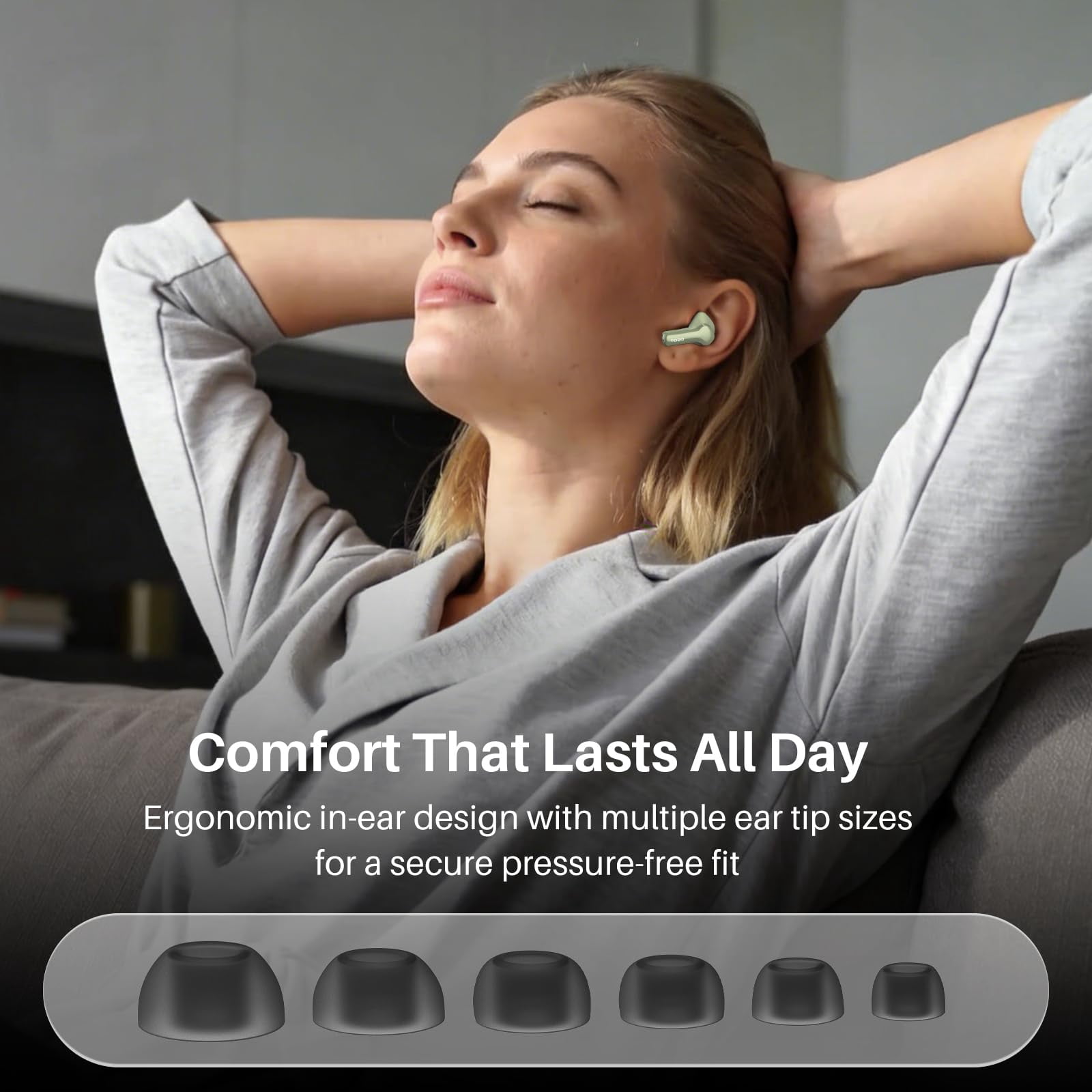 TOZO AI Translation Noise Cancelling Earbuds Wireless, Bluetooth Headphones, 68H Play, 6-Mic ENC Clear Calls, Stereo Bass with APP-32EQ, LED Power Display, IPX8 Waterproof, Fast Pairing & Low Latency