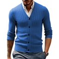 thumbnail image 2 of CharmCyan Men V Neck Button Down Cardigan Sweater Lightweight Knitwear Long Sleeve Soft Classic Fit Casual Top for Everyday Wear Blue M, 2 of 2