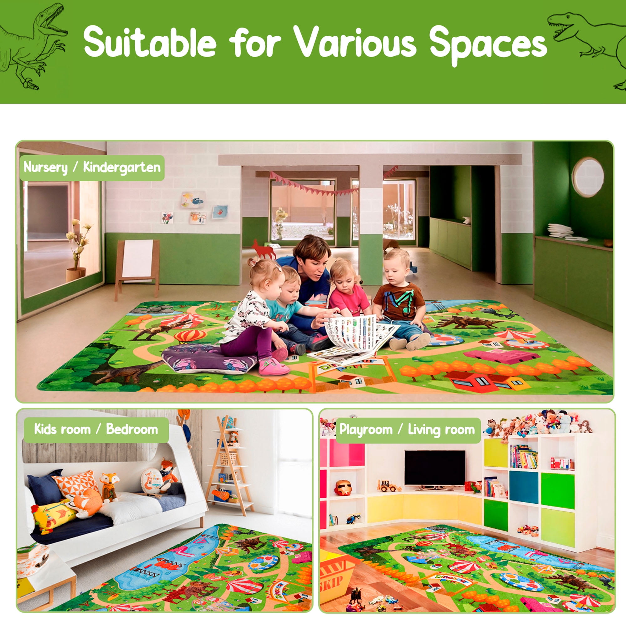 Nefoso Kids Play Rug, Kids Play Mat Dinosaur Land 3ft x 5ft Area Rug for Indoor, Age Group 3+