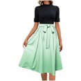 thumbnail image 2 of Roncen Women's Short Sleeve Button-Up High Neck Midi Dress - Belted Waist Elegant Fit Casual to Formal Attire with Adjustable Ties, Classic A-Line Silhouette for Office Party Events, 2 of 6