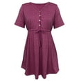thumbnail image 4 of Fesfesfes Spring Dresses for Women V Neck Buttons Short Sleeve Dress Casual Solid Color Knee Length Dress, 4 of 5