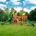 thumbnail image 3 of Gorilla Playsets Treasure Trove II Wooden Swing Set with 3 Slides, Clatter Bridge and Tower, and Rock Climbing Wall, 3 of 12