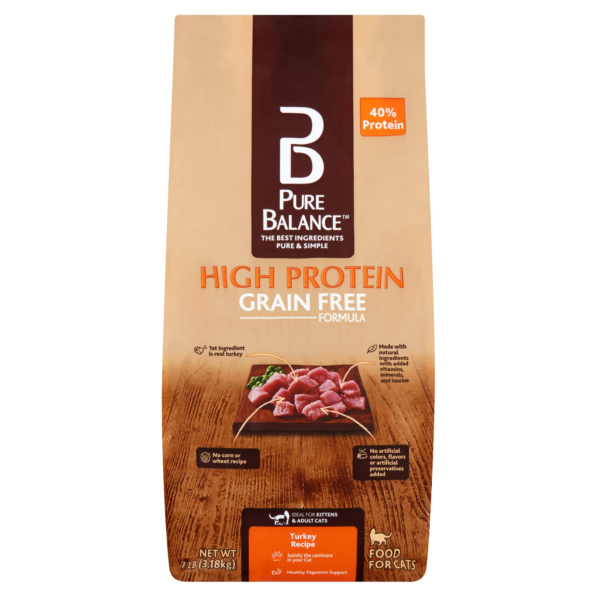 Pure Balance GrainFree Wild & Free Turkey Recipe Dry Cat Food, 7 lb