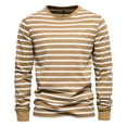thumbnail image 2 of Spring New Casual T-Shirt Men's Striped Top Round Neck Men's Cotton Bottoming Shirt-Khaki-XL, 2 of 6
