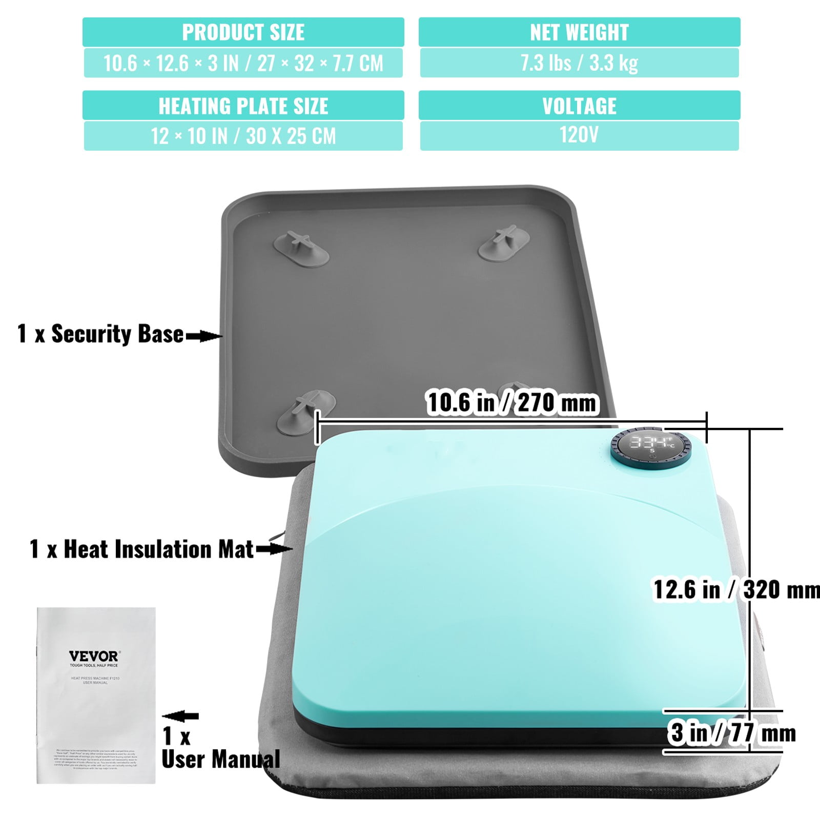 BENTISM Heat Press Machine 12" X 10", Portable Fast Heat-up Mini Easy Press with Timing Function & Insulated Base for Hat, Bags, Heating Transfer Projects, Green
