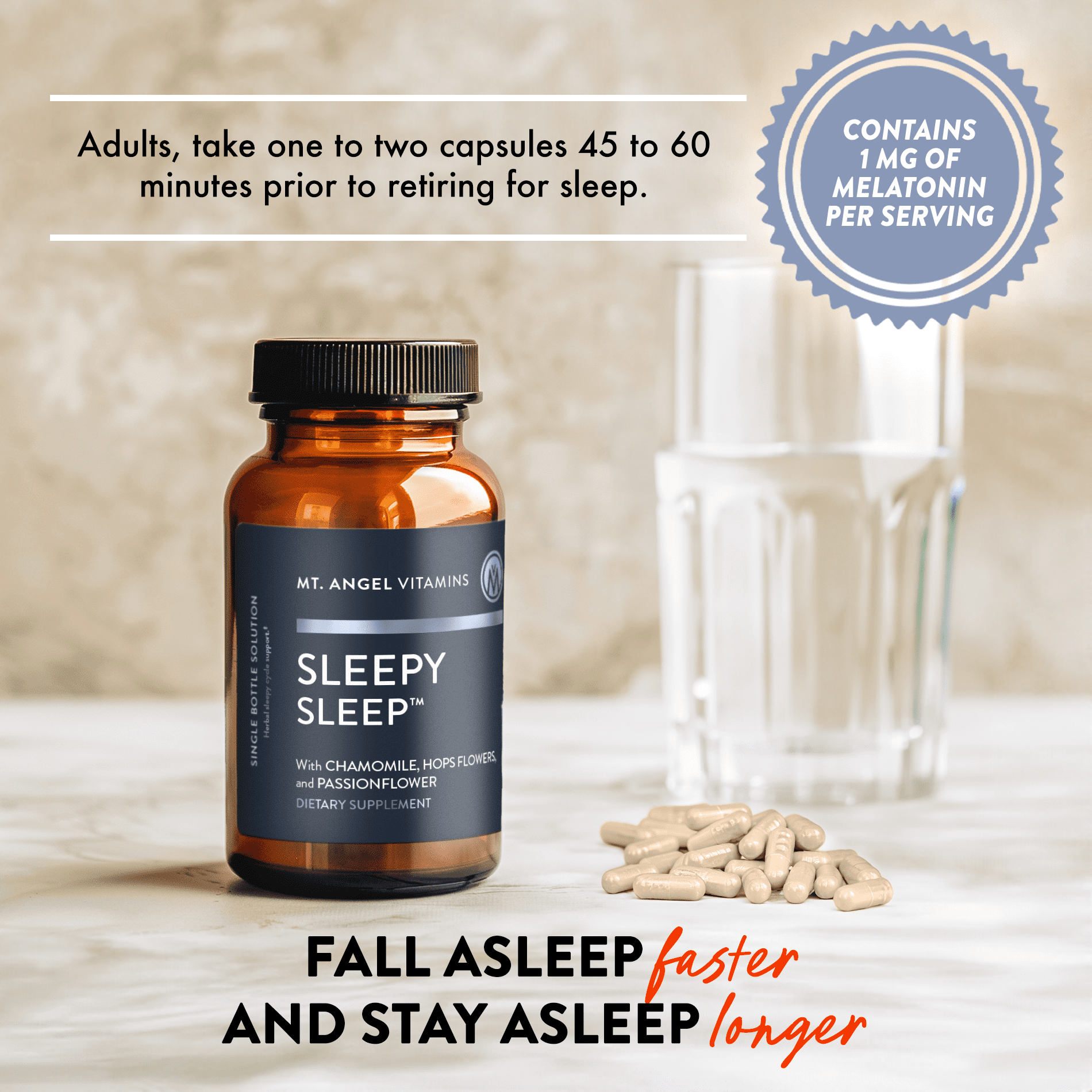 Mt. Angel Vitamins - Natural Sleep Support - Sleepy Sleep - 60 Capsules