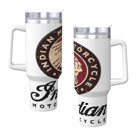 Indian Motorcycle 1901 40 Oz Tumbler With Handle And Straw Double Wall Stainless Steel Sublimation Tumbler With Handle Leakproof,Bpa-Free,Keep Cold Hours