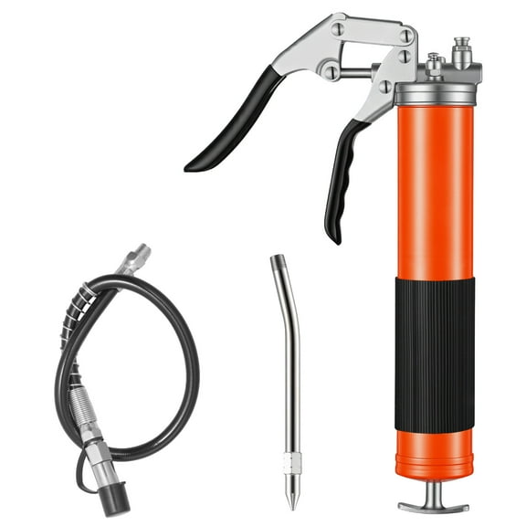 KFFKFF High-Pressure Grease Gun, 8000 PSI, Heavy-Duty Pistol Grip Kit with 14 oz Capacity, Includes 18-Inch Flexible Hose, Rigid Extension Pipe, and Sharp Nozzle for Automotive and Marine Use