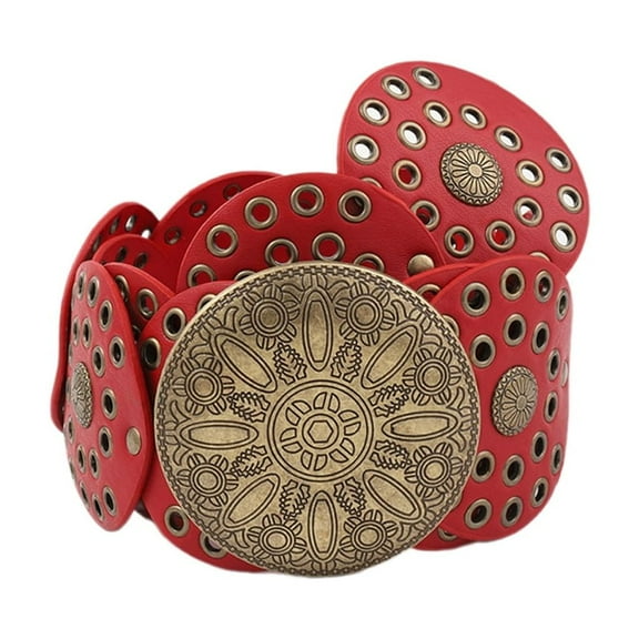 Yokua Hollowed Out Rivet Belt Western Cowboy Waistband Pants Belt Fashion Waiststrap