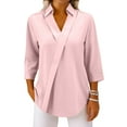 thumbnail image 5 of Qwertyu 3/4 Length Sleeve Womens Tops Dressy V Neck Collared Shirts Trendy Business Casual Work Blouses Vacation Shirts 2026 Pink XL, 5 of 7