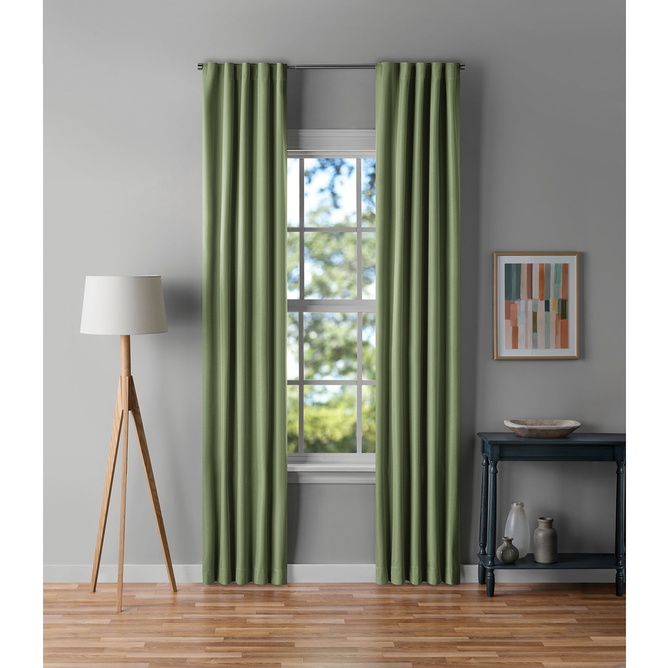 Mainstays Green Solid Blackout Rod Pocket with Back Tabs Curtain Panel Pair, Set of 2, 30" W x 95" L