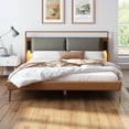thumbnail image 3 of Newest Full Size Platform Bed Frame with 2 LED Night Lights - 800lb Capacity, No Box Spring Needed, Adjustable Headboard Lighting, Brown & Gray Faux Leather for Modern Bedrooms, 3 of 6