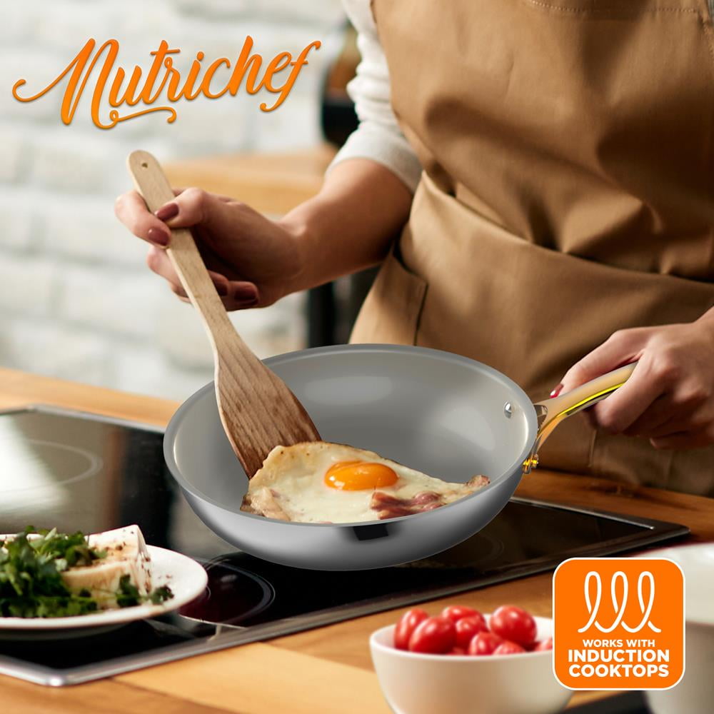 Nutrichef Kitchenware Pots & Pans Set - 16-Piece Set Clad Kitchen Cookware with Nylon Utensils, Fry Pan Interior Coated w/ Prestige Ceramic Non-Stick