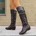 thumbnail image 2 of Women's Slouchy Knee High Boots Chunky Heel Buckle Winter Long Boot Extra Wide Calf Dress Work Shoes, 2 of 6