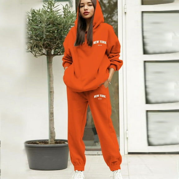Womens Sweat Suit 2 Piece Hoodie Long Sleeve Pullover and Baggy Sweatpants Lounge Womens Fall Fashion Cute Outfits for Women