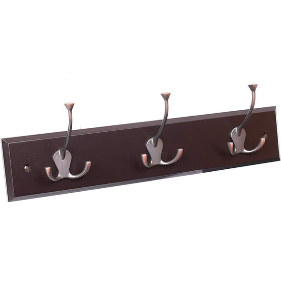 BirdRock Home Tri Hook Coat Rack - 3 Hooks - Wall Mount Hat Rack - Brown Finish - Bronze Hooks