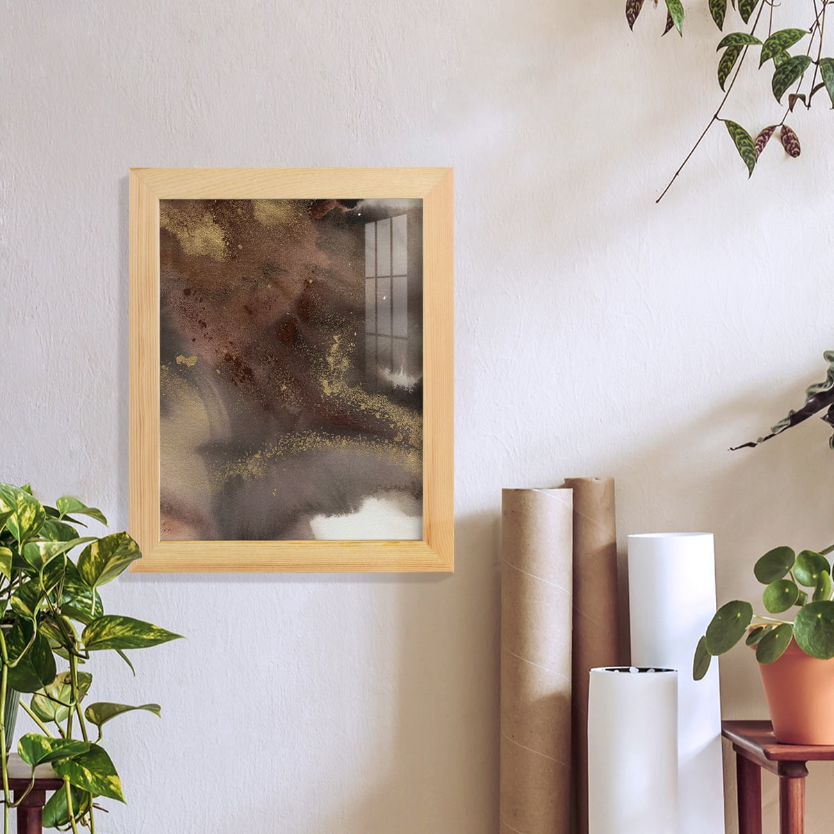 Mountain Seasons IV - Framed Print w/glass - Natural Wood