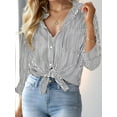 thumbnail image 3 of Weardear Womens Button Down Shirts Striped Classic Long Sleeve Collared Office Work Blouses Tops with Pocket, 3 of 7