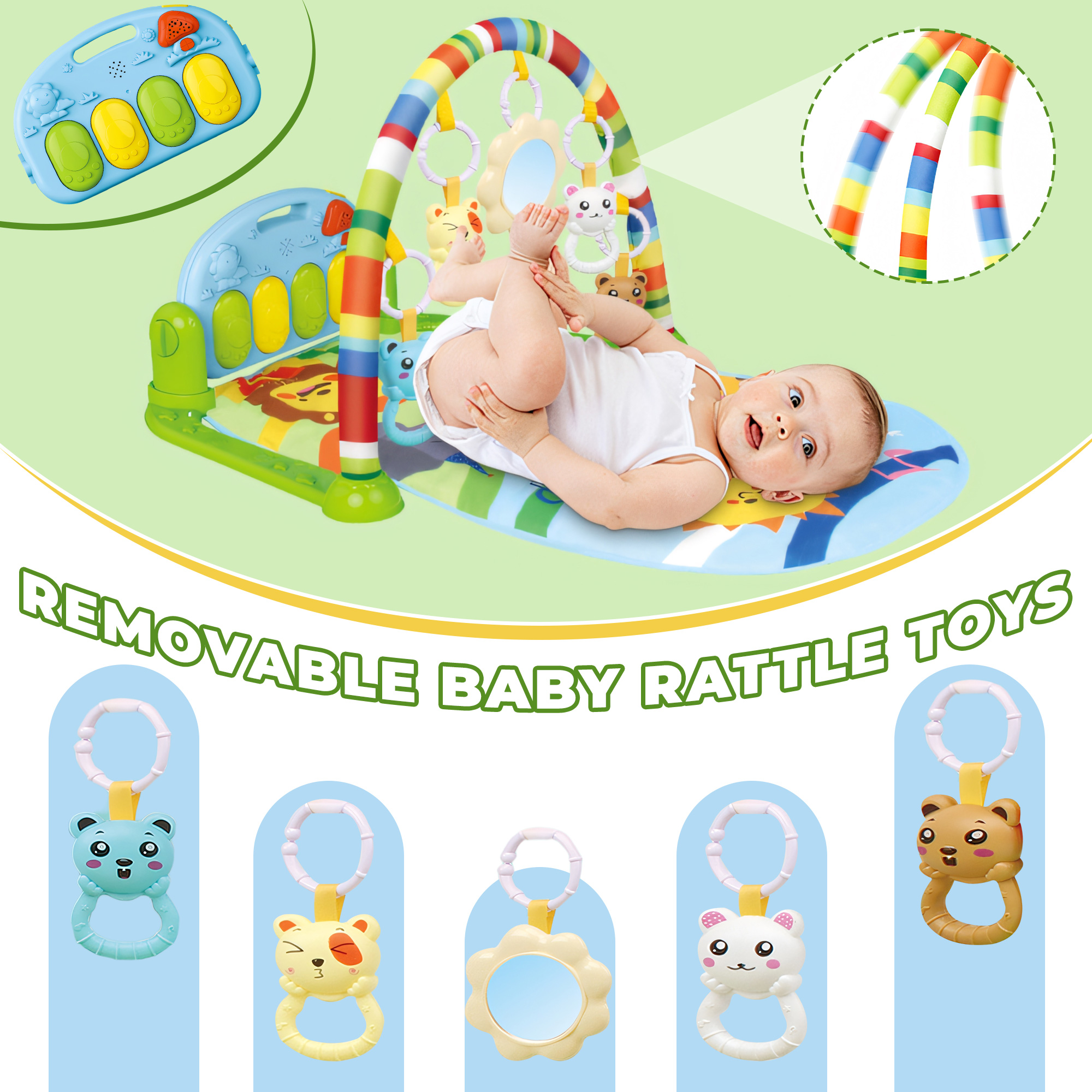Babyeap 3-in-1 Baby Play Gym with Kick Piano and Tummy Time Mat photo 2