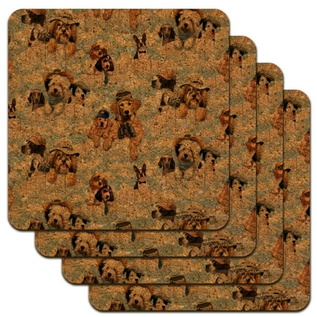 

Dogs Puppies Club Pattern Low Profile Novelty Cork Coaster Set