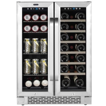 24 in. Built-In French Door Dual Zone, 20 Bottle & Wine 60 Can Beverage Cooler