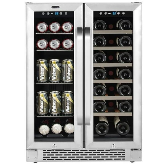 24 in. Built-In French Door Dual Zone, 20 Bottle & Wine 60 Can Beverage Cooler