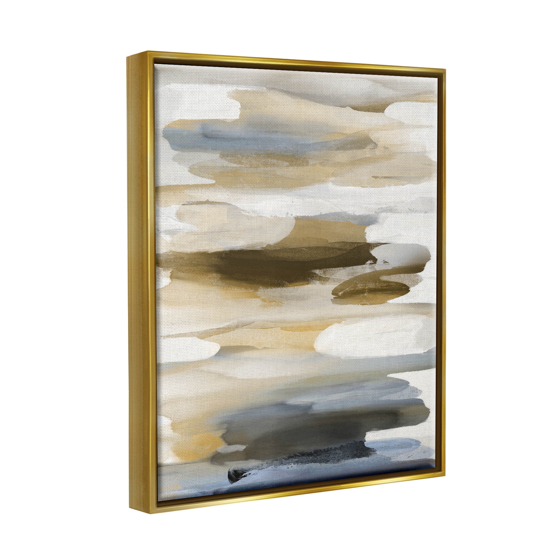 Stupell Industries Brown Blue Abstract Shapes Graphic Art Metallic Gold Floating Framed Canvas Print Wall Art, Design by Jackie Hanson