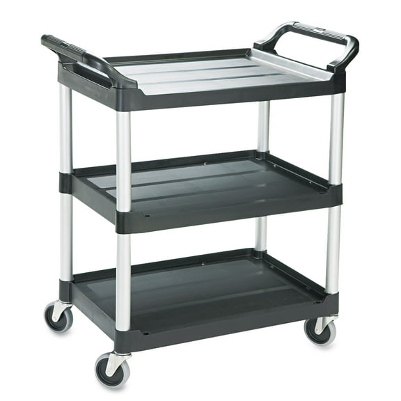 Rubbermaid Commercial Economy Plastic Cart, Three-Shelf, 18.63w x 33.63d x 37.75h, Black -RCP342488BLA