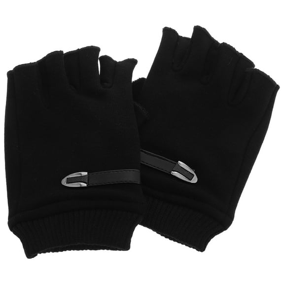 OFFIGAM 1 Pair Winter Running Gloves Black Fingerless Knit Warm Soft Touchscreen Compatible Gloves for Men Women