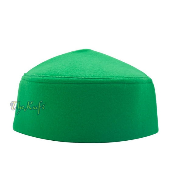 TheKufi® Green Moroccan Fez-style Kufi Hat Cap with Pointed Top Faux Felt (XXL)