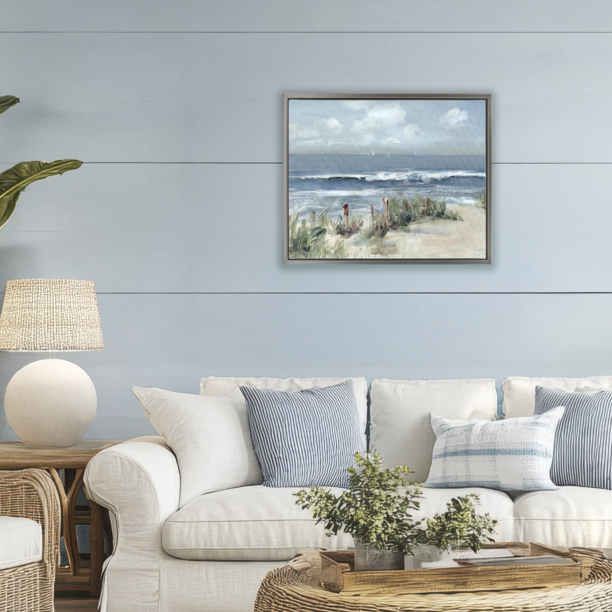 Stupell Industries Brushed Expression of Coast Gray Framed Floater Canvas Wall Art, design by Sally Swatland