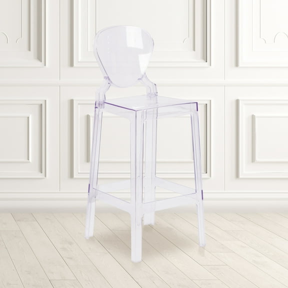 Flash Furniture McKenna 4 Pk. Ghost Barstool with Tear Back in Transparent Crystal