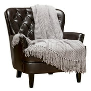 Premium Chanasya Textured Knit Throw Blanket with Tassels - Soft, Cozy Blanket for Couch, Bed, Living Room - 50" x 65” - Silver