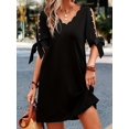 thumbnail image 2 of Vestido Con Borde De Conchas De Cuentas, Elegante Vestido Sólido Con Mangas Cortas Divididas, Ropa De Mujer, 2 of 4
